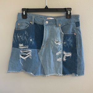 Sunset + Spring Patched Jean Skirt